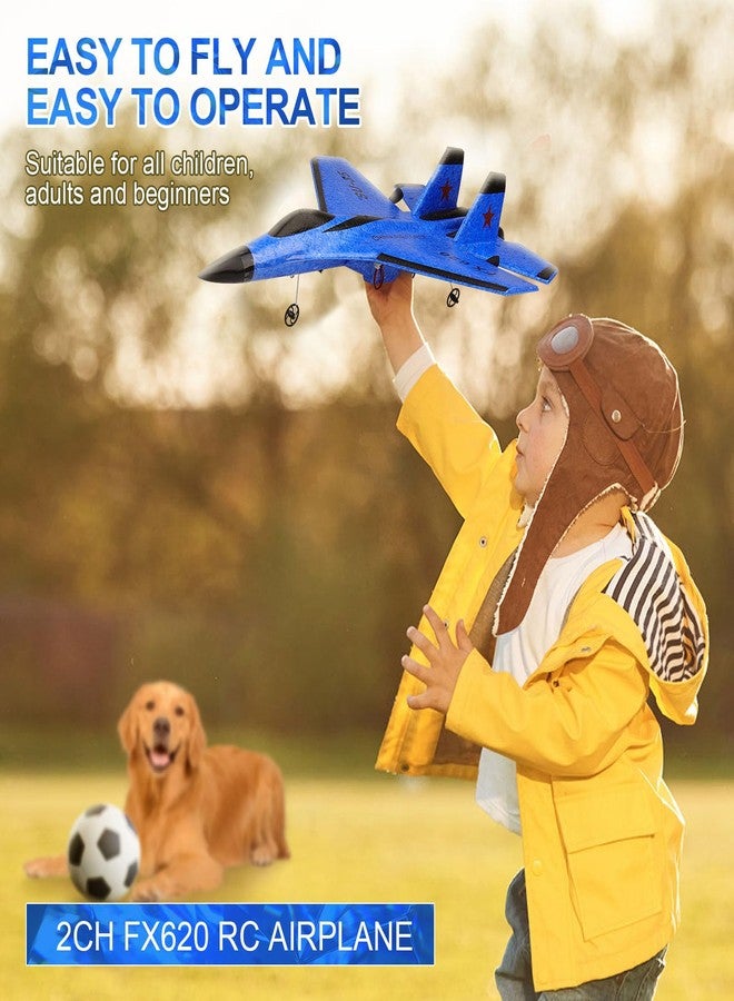 Beffkkip طائرة بيفكيب RC ثنائية القنوات للتحكم عن بعد، طراز SU35 RC Jet بتردد 2.4 جيجاهرتز، جاهزة للطيران، سهلة الطيران، طراز FX620، ألعاب طائرات للمبتدئين والأطفال والكبار، مزودة بإضاءة ليلية وشحن USB (أزرق) - Image 3